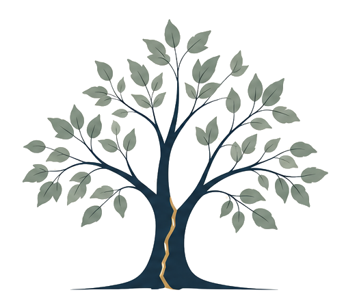 Linden tree emblem with a gold crack in its trunk